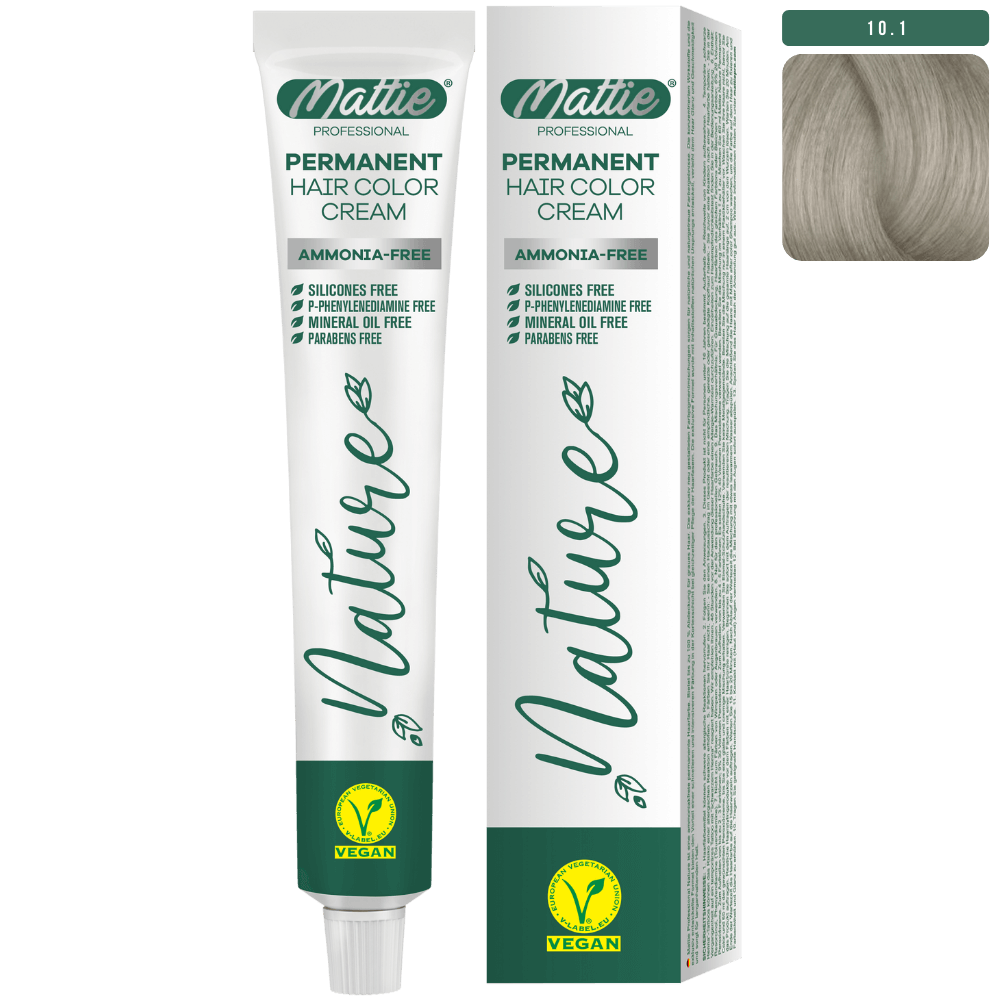 Mattie Professional Nature (10.1) Ash Platinum - Vegan Permanent Hair Color Cream 60ml