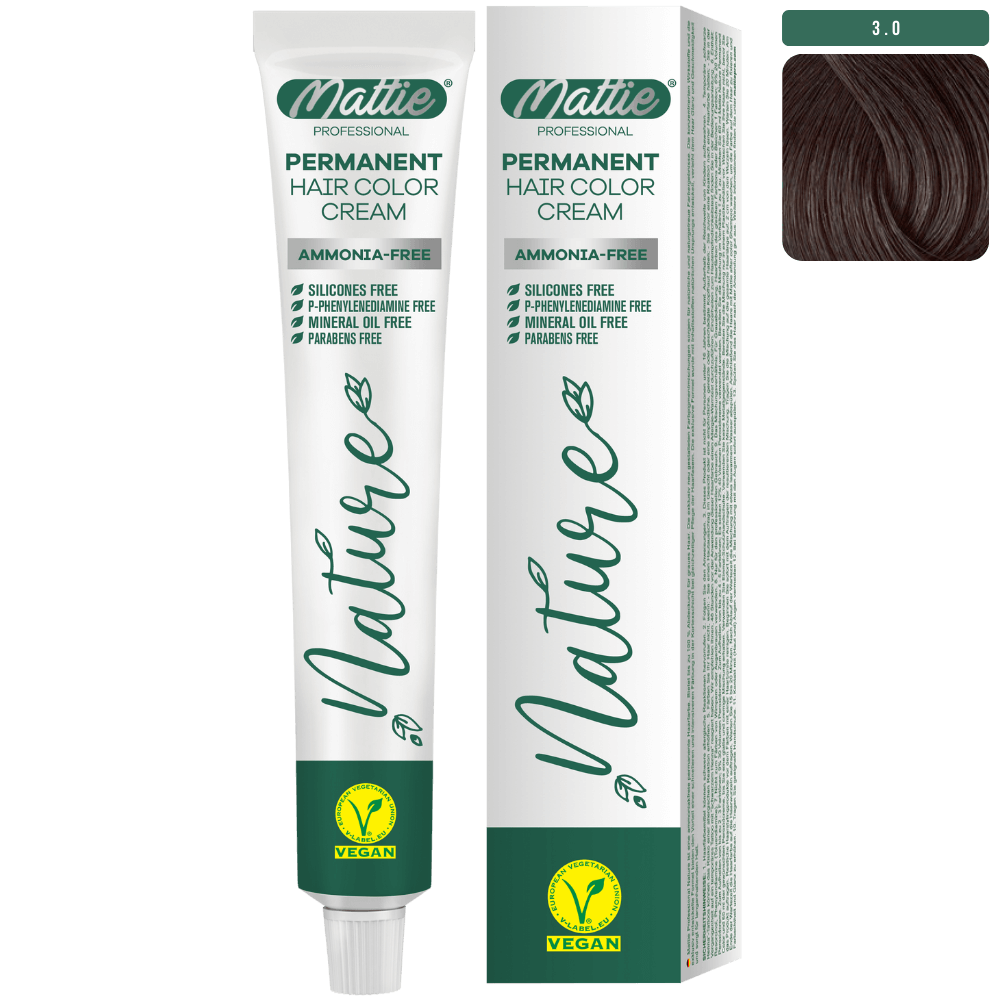 Mattie Professional Nature (3.0) Intens Dunkelbraun - Vegan Permanente Haarfarbencreme 60ml