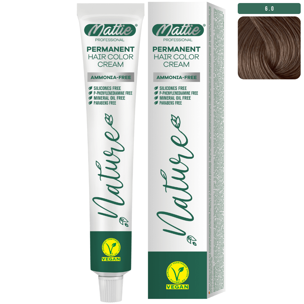 Mattie Professional Nature (6.0) Intens Dunkelblond - Vegan Permanente Haarfarbencreme 60ml