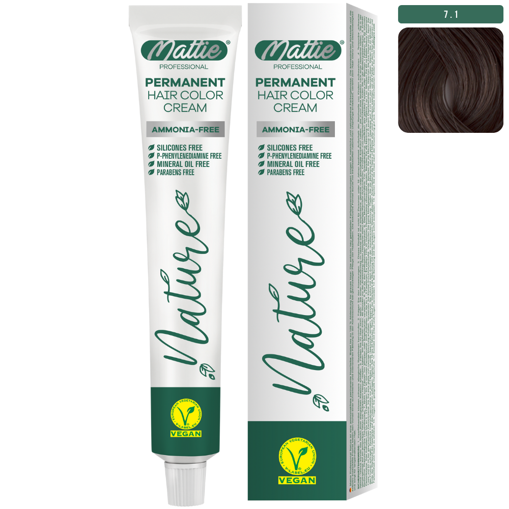 Mattie Professional Nature (7.1) Aschblond - Vegane Permanente Haarfarbencreme 60ml