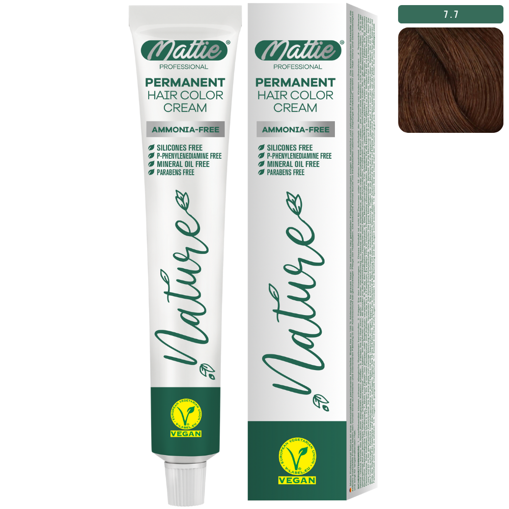 Mattie Professional Nature (7.7) Hell Schokoladenbraun - Vegan Permanente Haarfarbencreme 60ml