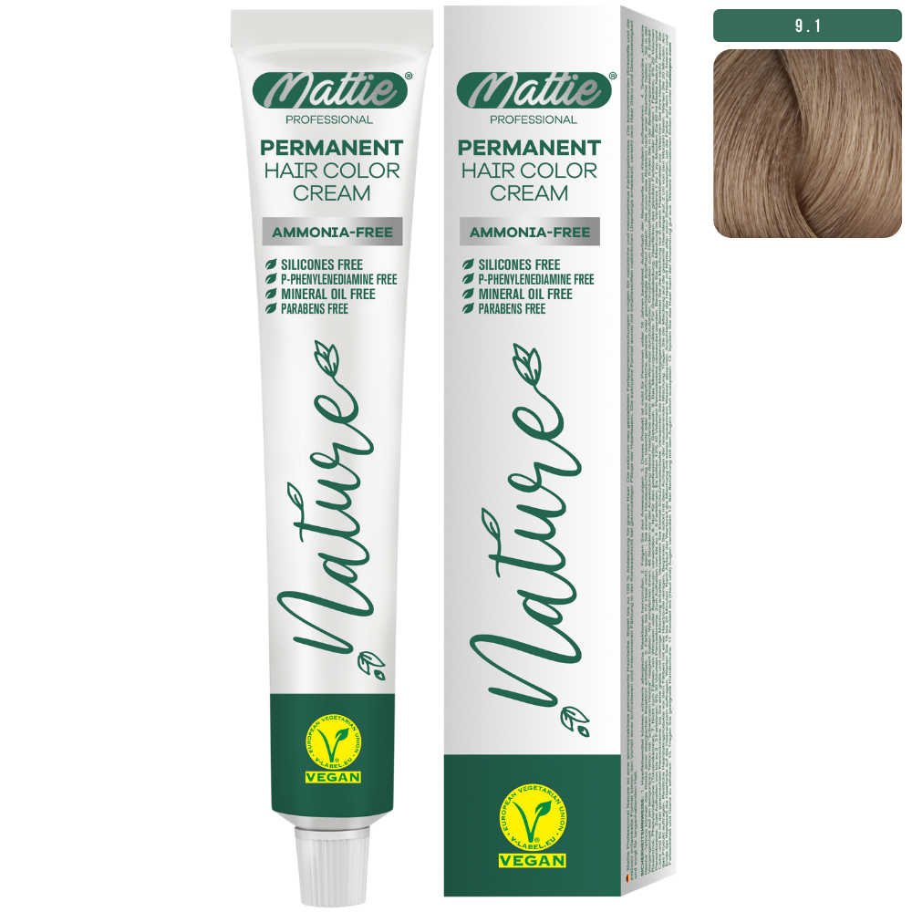 Mattie Professional Nature (9.1) Sehr Hell Aschblond - Vegan Permanente Haarfarbencreme 60ml